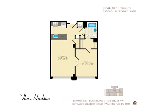 The Hudson 11 Floor Plan at The Hudson Apartments, Washington, DC, 20005